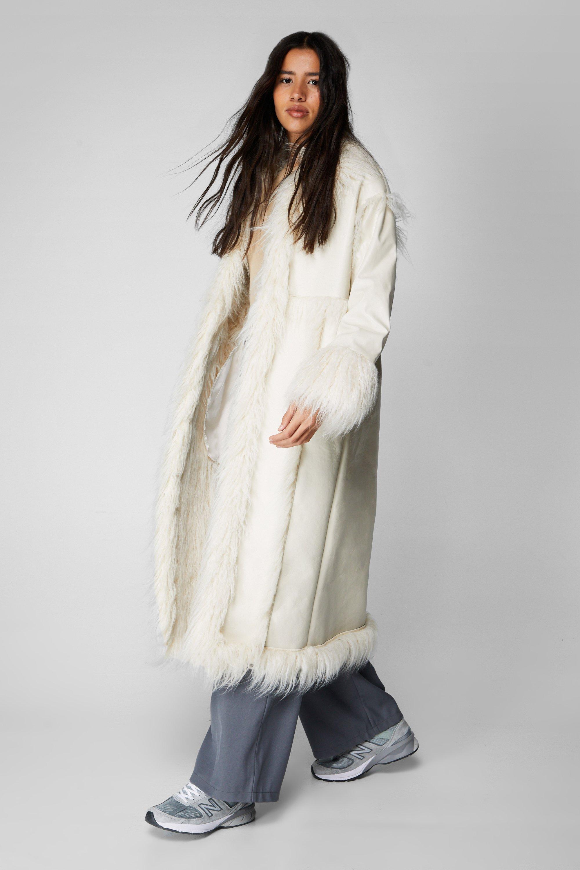 White faux on sale fur longline coat